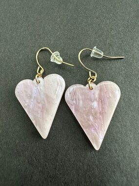 Gold Hook Lavender Marbled Heart Drop Earrings